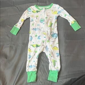 Little Me Dino Print Footie - White and Green